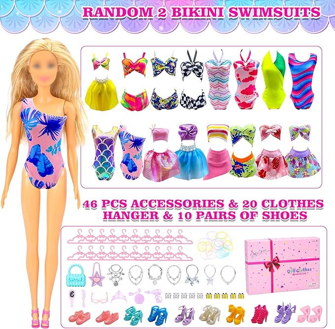 Style Shine Doll Clothes and Accessories Set, Wedding Gowns, Evening Dresses, Fashion Dresses, Casual Outfits Top and Pant, Swimsuit Bikini, Hangers, Shoes and Accessories Toys for Girl Birthday Gift