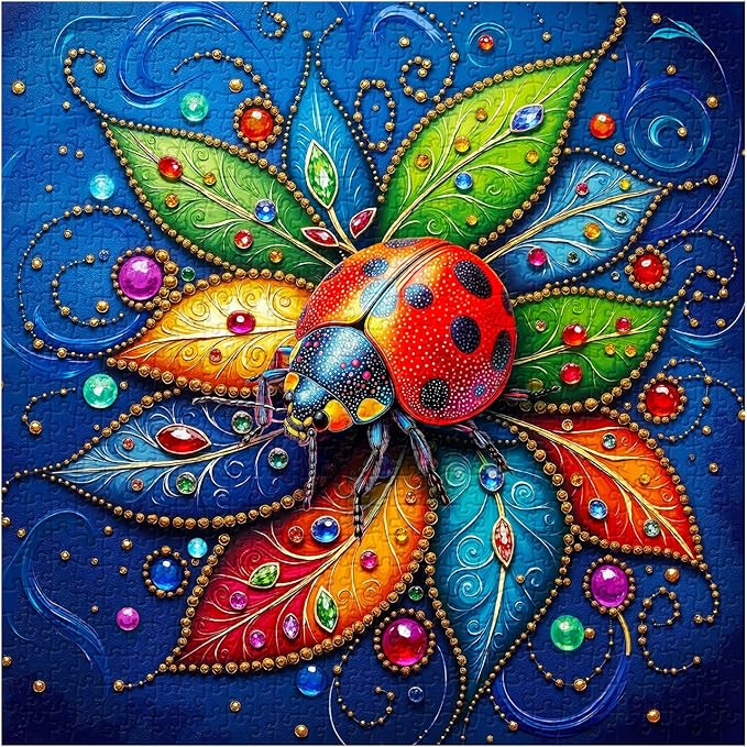 Colorful Beetle Puzzles for Adults 1000 Pieces, Nature Insect Jigsaw Puzzles, Vibrant Fantasy Ladybug Puzzle