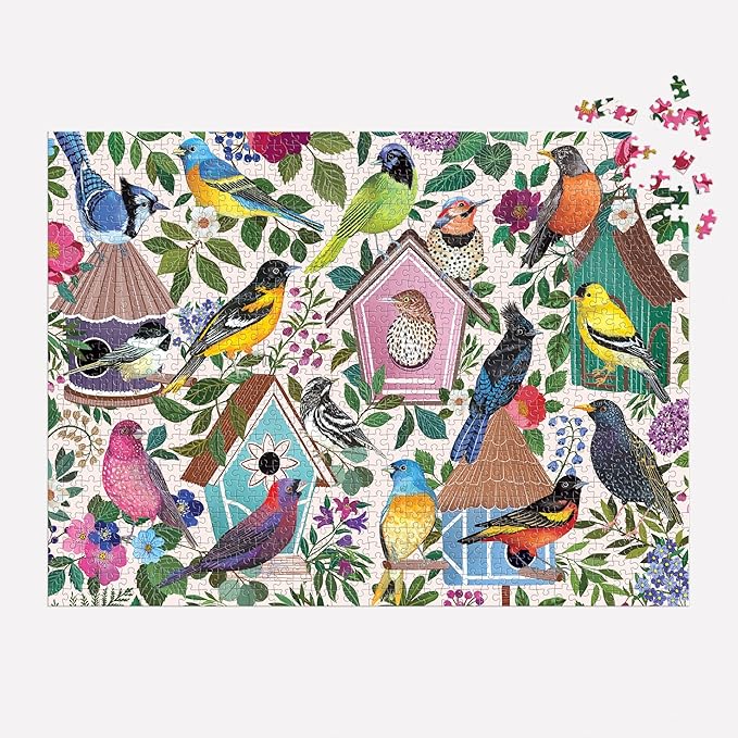 Galison Birdhouse Lane – 1000 Piece Jigsaw Puzzle Featuring Beautiful Artwork of Birds and Birdhouses