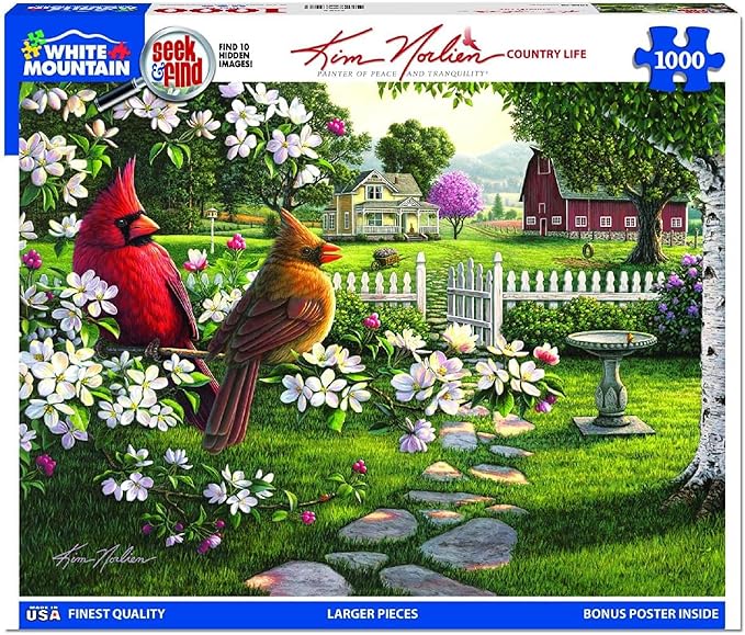 White Mountain 1000 Piece Jigsaw Puzzle Scenic Farm and Barn Puzzles with Large Pieces Gift for Adults and Family 24"x30" - Country Life