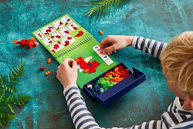 PLUS PLUS Puzzle by Number Activity Pad, Kids Travel Activities, Interlocking Mini Building Blocks, 3D Puzzle Stem Toy for Kids - Dinosaurs