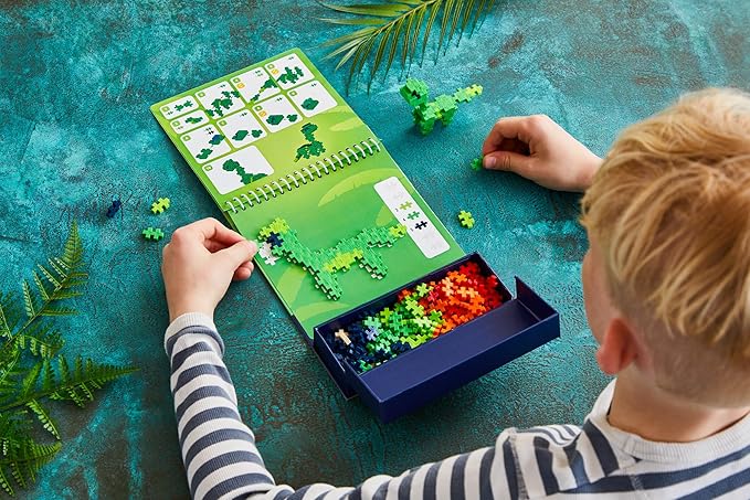 PLUS PLUS Puzzle by Number Activity Pad, Kids Travel Activities, Interlocking Mini Building Blocks, 3D Puzzle Stem Toy for Kids - Dinosaurs
