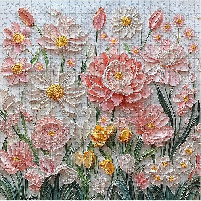Spring Floral Puzzles for Adults 1000 Pieces, PICKFORU Wildflower Garden Flower Jigsaw Puzzle Oil Painting, Impossible Hard Plant Theme as Home Decor