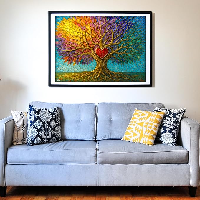Think2Master Colorful Vibrant Stained Glass Style Artwork Tree of Life 500 Pieces Very Large Pieces Jigsaw Puzzle: 13+, Adults & Seniors. Great Gift. Size: 26.8” X 18.9”