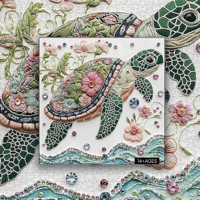 Sea Turtle 1000 Piece Puzzle for Adults, PICKFORU Wave Spirit Jigsaw Puzzle 1000 Pieces, Nature Animal Art Puzzles as Home Decor