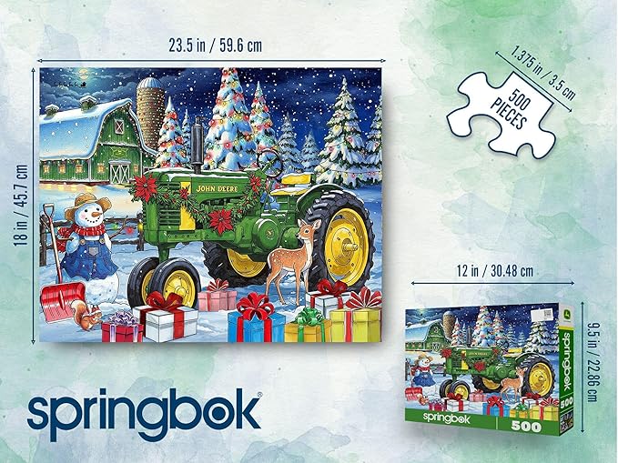 Springbok Festive Farm Surprise 500 Piece Jigsaw Puzzle for Adults - John Deere Christmas - Unique Cut Pieces - Made in USA