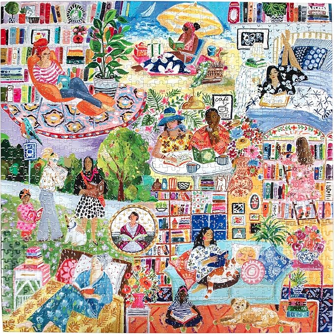 eeBoo 1000 Piece Puzzle - Women Reading Jigsaw Puzzle for Adults, Square 23" x 23" Made with Recycled Board & Vegetable-Based Ink