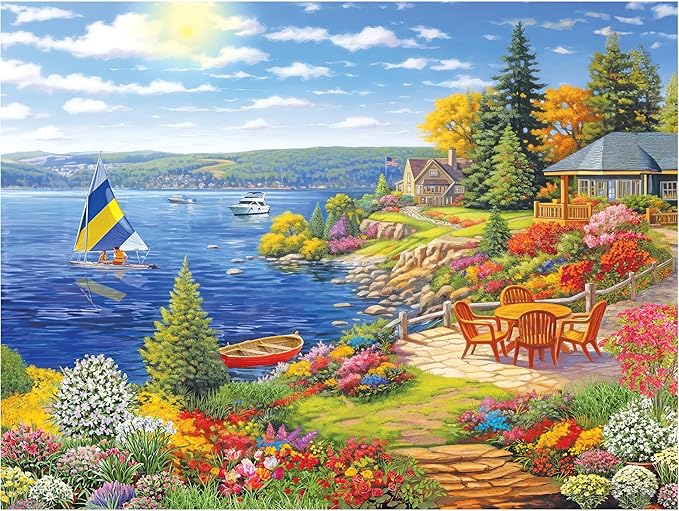 RoseArt - Kodak Premium 350 Piece Puzzle - Lakeshore Living, Serene Waterfront View Jigsaw Puzzle for Adults, 24" x 18" Finished Size