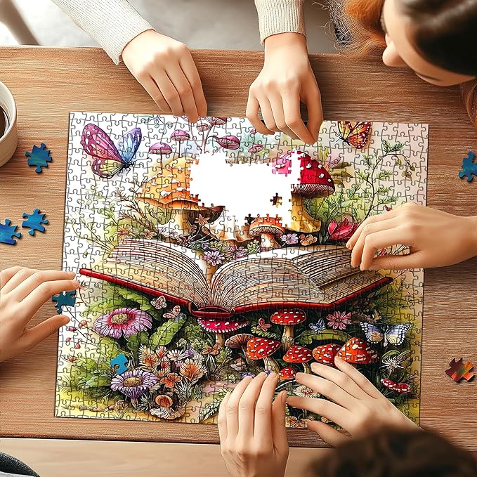 Mushrooms Puzzles for Adults 500 Pieces, Plants Flower Jigsaw Puzzle with Magic Book Garden Fantasy Art for Relaxing Challenge Game Fun (20 x 20 Inch)