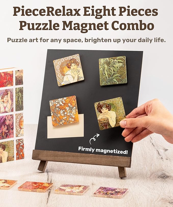 PieceRelax Magnet Puzzle for Adults 128 Pieces - Alphonse Mucha - The Precious Stones Unique Gift & Home Décor with Plastic Jigsaw Puzzle [D1599]