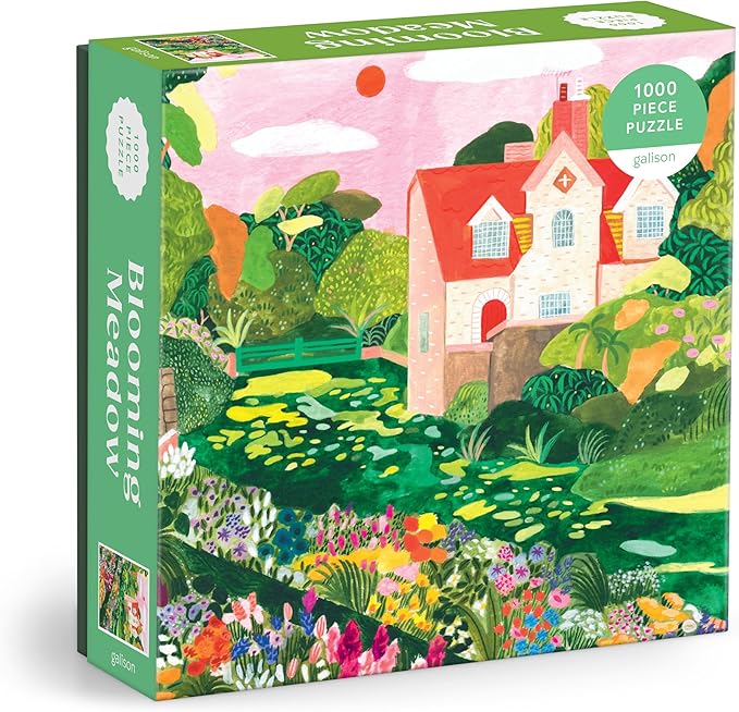 Galison Blooming Meadow – 1000 Piece Jigsaw Puzzle Featuring Beautiful Artwork of A Cottage in A Spring Meadow