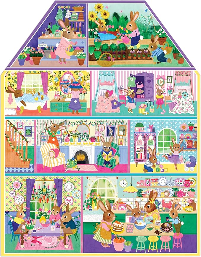 Mudpuppy Cottontail Cottage – 100 Piece Unique House Shaped Scene Puzzle with Colorful and Fun Illustrations of A Bunny Themed House for Children Ages 5-8