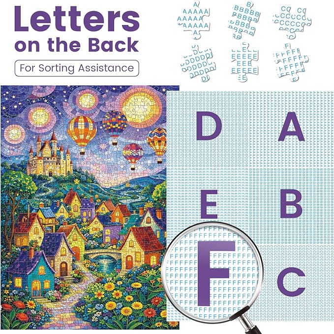 500 Piece Puzzle for Adults, Fantasy Village 500 Piece Puzzle, Vibrant Hot Air Balloons & Castle in Starry Night Jigsaw Puzzle, Perfect for Family Game Night, Home Wall Decor, Great Gift for Adults