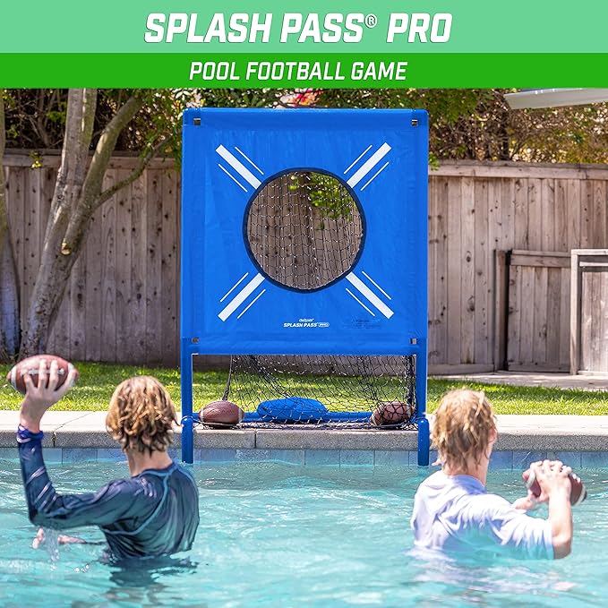 GoSports Splash Pass PRO Pool Football Game - Includes 4 Footballs, 4 Baseballs, and Ball Pump