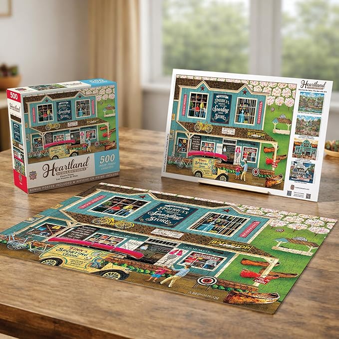 Masterpieces 500 Piece Jigsaw Puzzle for Adults - Finn's Finns - 15"x21" - Vintage Sporting Goods Store