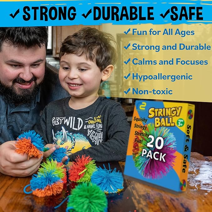 Stringy Balls & Fidget Toys 20 Pack - Fun Easter Gifts for Kids Classroom School - Toddler Birthday Gifts for Boys & Girls - Sensory Easter Party Favors 3 4 5 6 7 8 + Year Old Gift Idea
