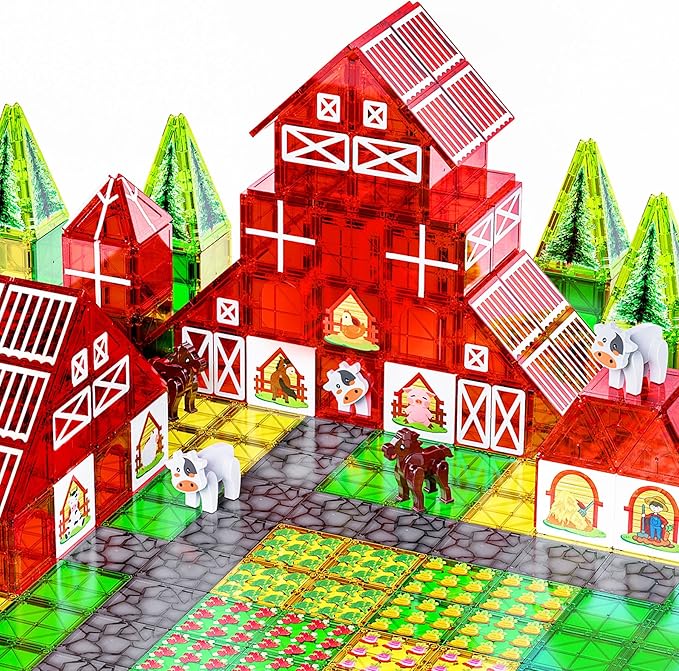 Magnetic Tiles Farm Animal Toy Set with Interactive Cow & Horse, Magnetic Building Blocks for Kids Ages 3-5 4-8 5-7, Magnet Tiles Educational STEM Toy for Boys & Girls