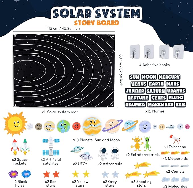 BONNYCO Solar System for Kids Toys with 61 Felt Figures. Space Montessori Toys, Girls Boys Birthday Gifts Planets. Felt Board for Toddlers Story, Educational Kids Gifts 3 4 5 6 7 8 Years, Christmas