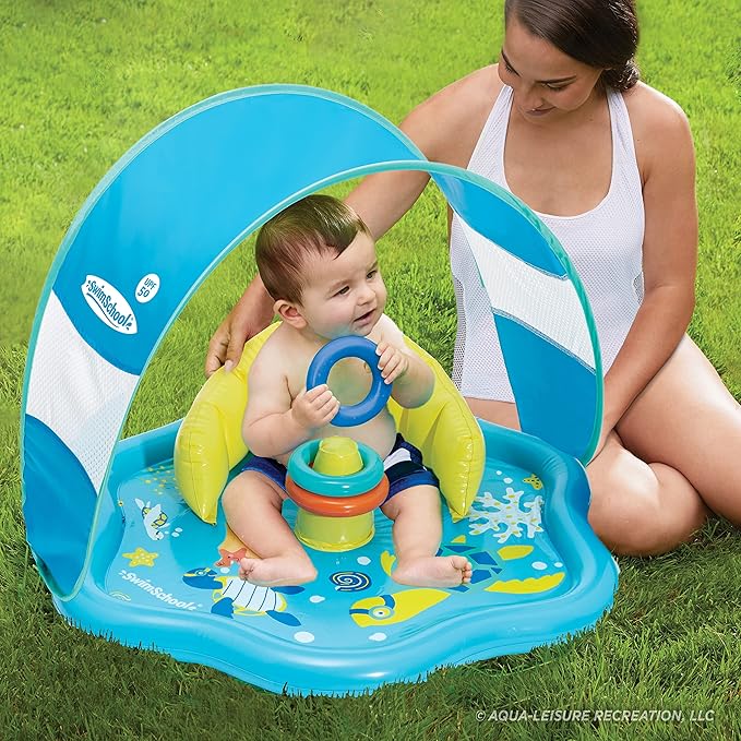 SwimSchool Infant Baby Pool Floats, Free Swimming, Super Buoyant – Ages 6-24 Months – Multiple Colors/Styles – Adjustable Canopies and Seats, Splash & Play Baby Floaties