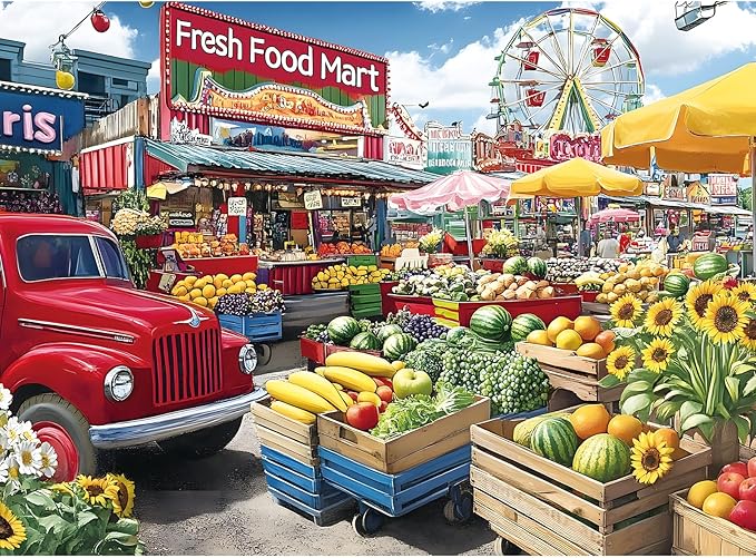 300 Piece Puzzle for Adults – Farmer’s Market Jigsaw Puzzle with Fresh Fruits – Recycled Paper Puzzle, Relaxing Family Activity Game, for Adults, Seniors (20.5" x 15)