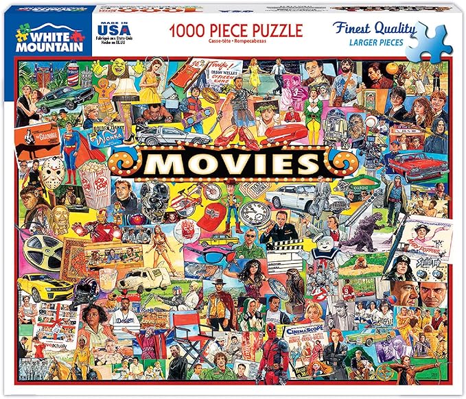 White Mountain 1000 Piece Jigsaw Puzzle Retro Collage Puzzles with Large Pieces Gift for Adults and Family 24"x30" - Movies