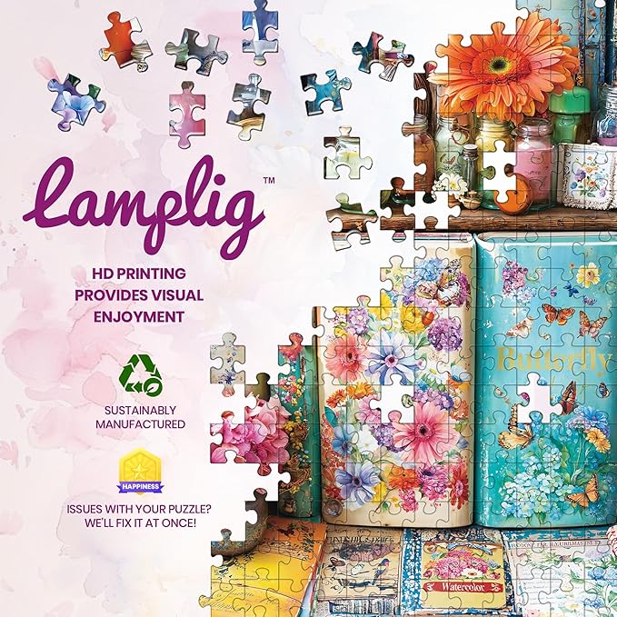1000 Piece Puzzles for Adults, Vibrant Floral Book Jigsaw Puzzles 1000 Pieces, Flower Handbook Nook Puzzles with Letters on Back, Creative Games Gifts and Home Decor, 27.5" × 19.6“, 1:1 Poster