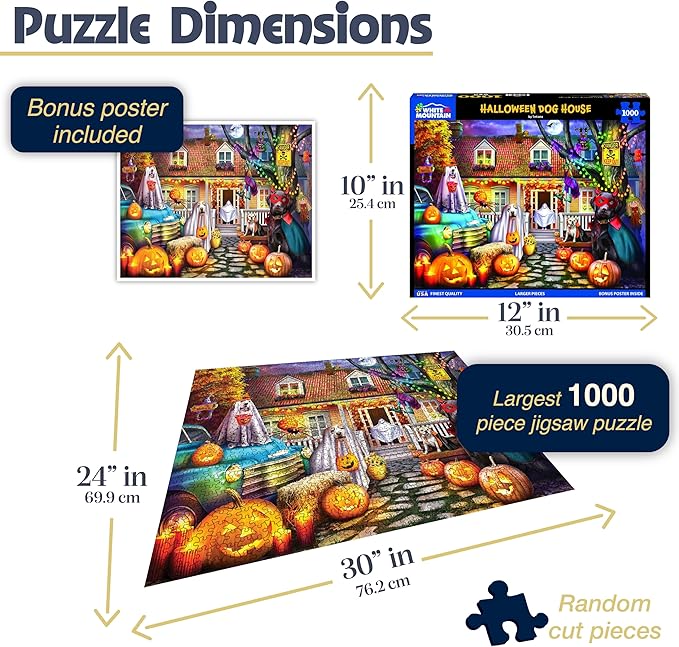 White Mountain 1000 Piece Jigsaw Puzzle Spooky Fall Dog Puzzles with Large Pieces, Gifts for Adults and Family 24"x30" - Halloween Dog House