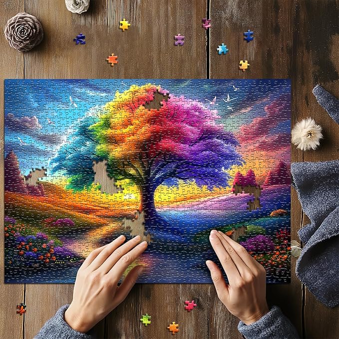 Rainbow Tree of Life Puzzles for Adults 1000 Pieces, Colorful Landscape Gradient Jigsaw Puzzle, Tree Nature Puzzle Scenery