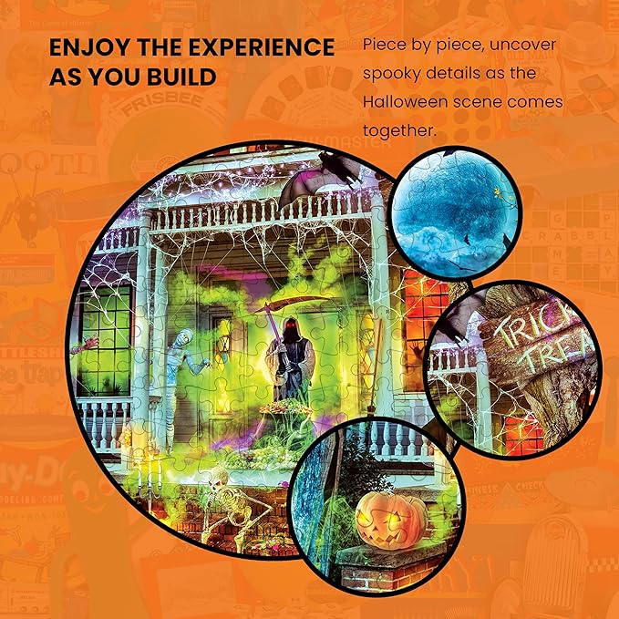 MasterPieces Halloween Glow in The Dark Jigsaw Puzzle – 1000 Piece Haunted House Trick-or-Treat Puzzle for Adults Teens & Families Spooky Holiday Game Large Puzzle Decor 19.25” x 26.75”