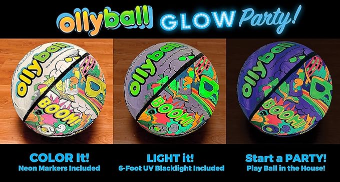 Ollyball NEW Glow Party! Glow in the Dark Inflatable Ball with LED Blacklight Strip and Five Glow Markers Included, Great Indoor Toy for Kids of All Ages!