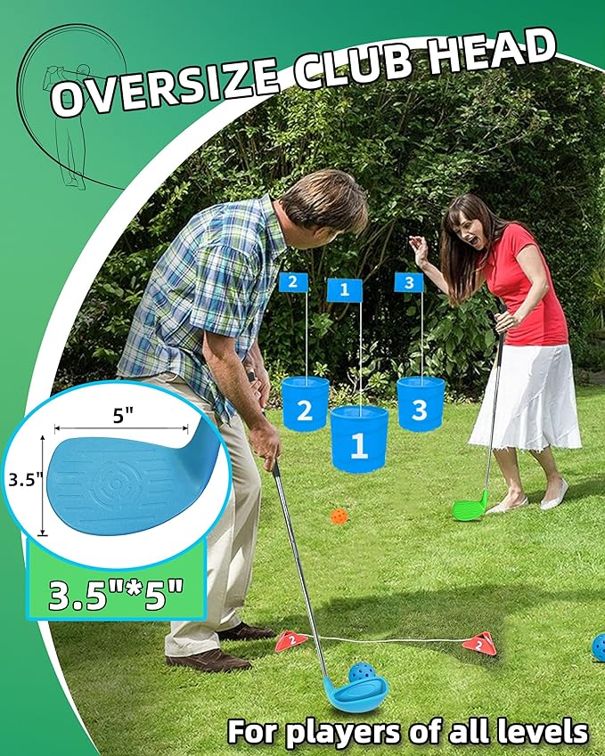 KOFULL Golf Clubs with Oversize Plastic Head, Extra Long Steel Shaft 37" for Golf Yard Game,2 Right-Handed Clubs for Backyard Games Adults, Hit Plastic/Foam Balls in Grass, Parks, Sands