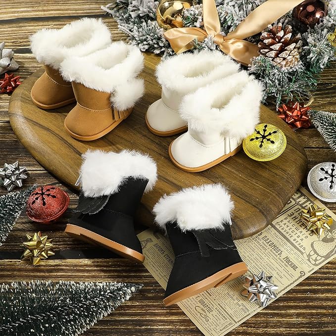 Bencailor 3 Pairs Doll Shoes 18 Inch Doll Boots Winter Dolls Snow Boots Christmas Accessories for Dress up(Black White Brown)