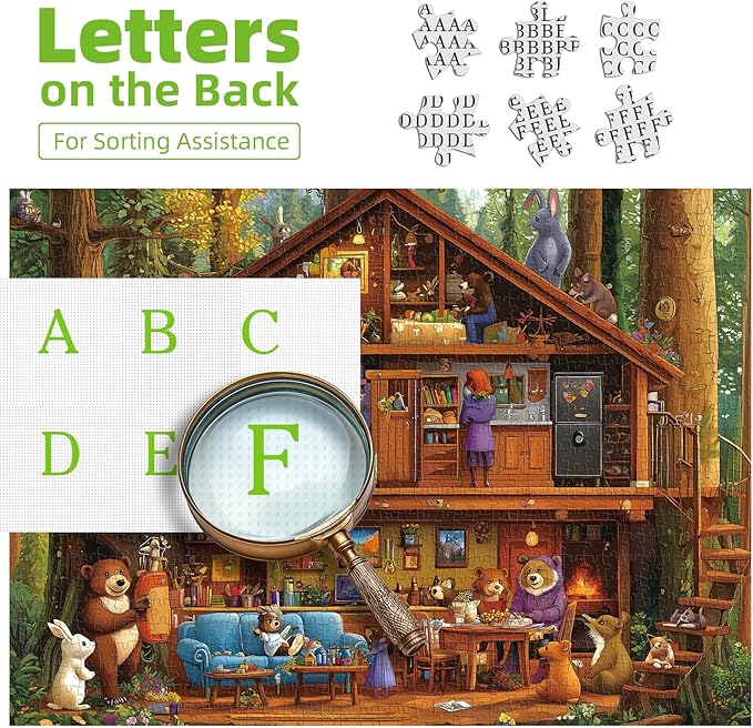 Animal Characters Jigsaw Puzzle, 1000 Pieces Puzzles for Adults, Bear Treehouse Forest Multicolor for Family Fun Decoration, Gifts, Party Toy, Finished Size 27.5" x 19.7"
