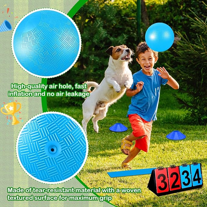 Jenaai 18 Pcs Sports Kickball Set Includes Playground Ball 5 Rubber Throw Down Bases Ball Pump Scoreboard Net Bag 10 Foul Line Cones for Adults Playground Backyard Game (10 Inch,Light Blue)