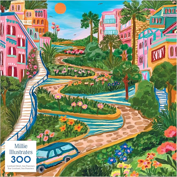 RoseArt - Millie Illustrates - Lombard Street San Francisco - 300 Piece Jigsaw Puzzle, Colorful Travel Art Illustrated Puzzle for Adults