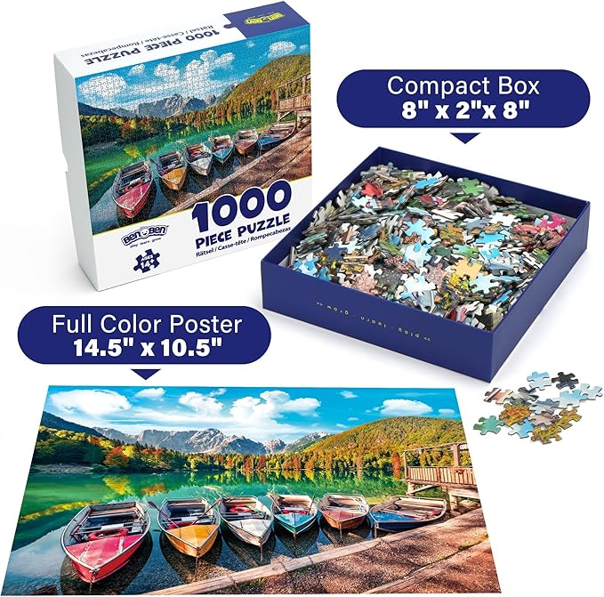 BenBen 1000 Piece Puzzle for Adults, Jigsaw Puzzles with Letters on Back, Fusine Lake, Challenging Puzzle for Game Night Home Décor