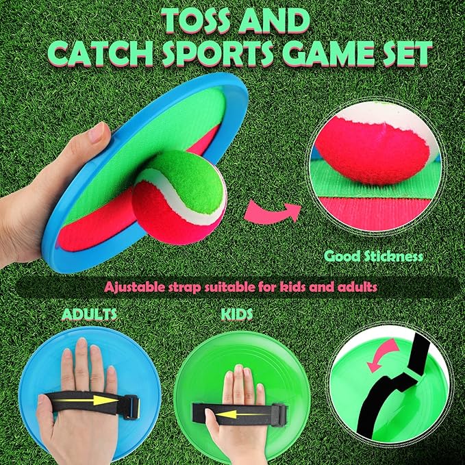 Charniol Kids Toys Toss and Catch Game Set Beach Game Outdoor Ball Sports Games Toss and Catch Ball Nylon Toys for Kids Adults(Blue Green, Pink Green,12 Paddles 6 Balls)