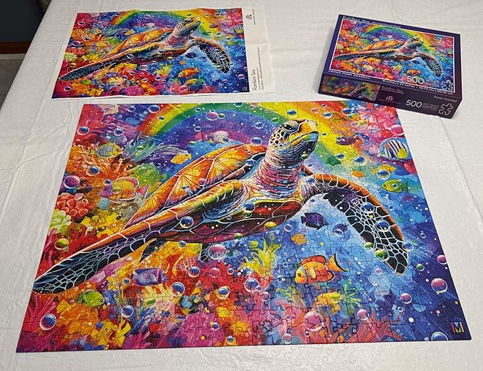 Crown Point Graphics Rainbow Sea Turtle 500 Piece Jigsaw Summer Puzzle, Soft Touch Design, Made in USA