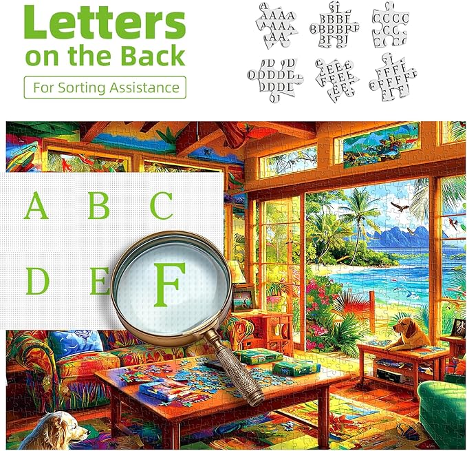 Tropical Living Room 1000 Piece Jigsaw Puzzle for Adults Beach View Scene Vibrant Palm Trees and Ocean Scenery Adult Puzzles 1000 Pieces Games Gift for Game Night (27.6"x19.7")