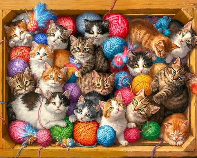Springbok Kittens Galore 1000 Piece Jigsaw Puzzle for Adults - Cats and Yarn - Unique Cut Pieces - Made in USA