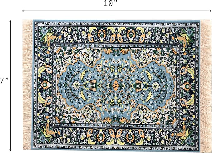 Set of 4 Dollhouse Area Rugs – Miniature Carpet Accessories for Doll Houses, 10 x 7 Inch Rectangular Floor Décor, Oriental Style