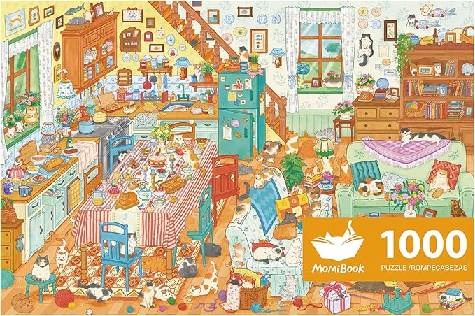 MOMIBOOK Puzzles for Adults 1000 Pieces Jigsaw Puzzles of Let's Play Hide-and-Seek Together, Painting Image Living Room Difficult Challenging Impossible Puzzle Unique Party Christmas Birthday Gifts