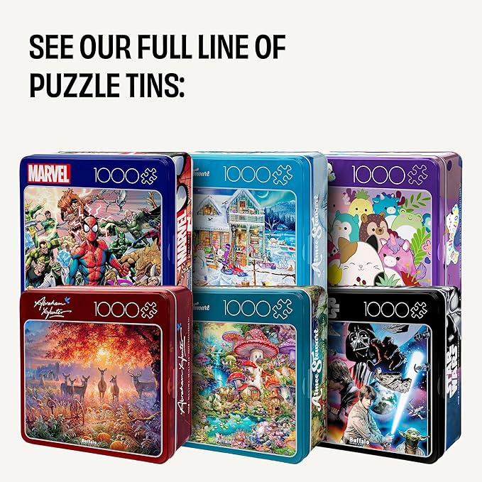 Buffalo Games - Merry Mushroom Village Picnic - Aimee Stewart - 1000 Piece Jigsaw Puzzle in Premium Collector’s Tin - Fun Challenge for Adults & Families