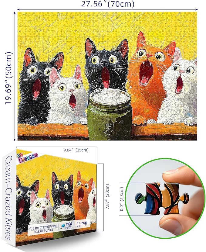 1000 Piece Cat Jigsaw Puzzle for Adults, Funny Surprised Kitten Arround Milk Can Scene, Unique Artistic Decoration & Stress Relief Activity, Gift for Cat Lovers & Puzzle Enthusiasts