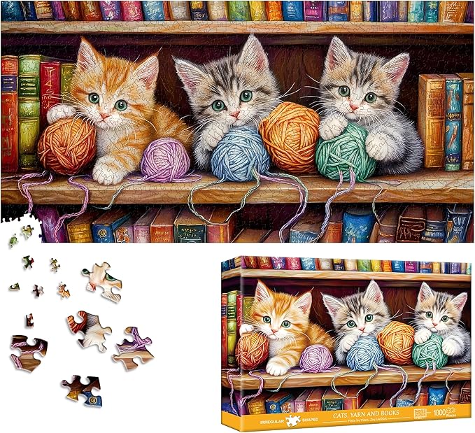 Bimkole Cat Puzzles for Adults 1000 Pieces, Books Paper Jigsaw Puzzle 1000 Pieces - Fun and Challenging Family Decoration Puzzle Great Gift Idea, Finished Size is 31.5 x 16.14 in
