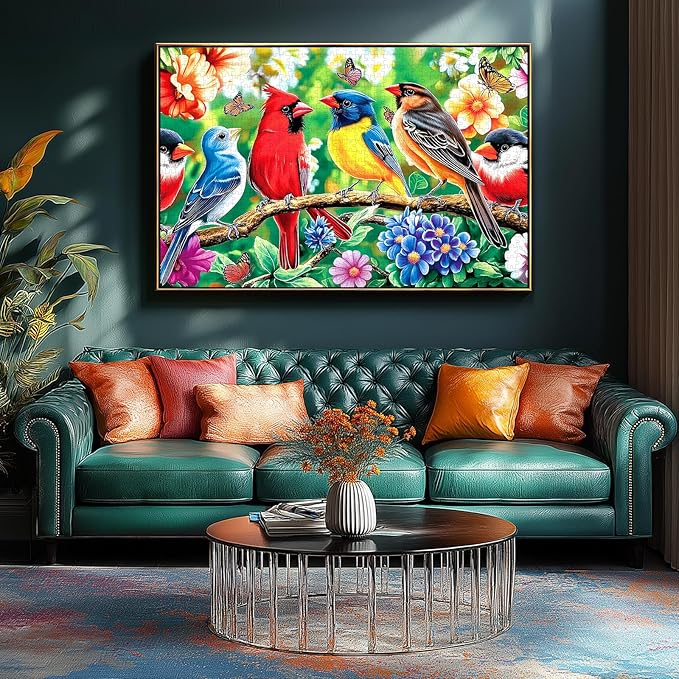 MINIWAN 500 Piece Puzzles for Adults - Vibrant Songbird Floral Jigsaw Puzzle, 23x15 Inches with Unique Irregular Shaped Pieces for Relaxation & Home Wall Decor