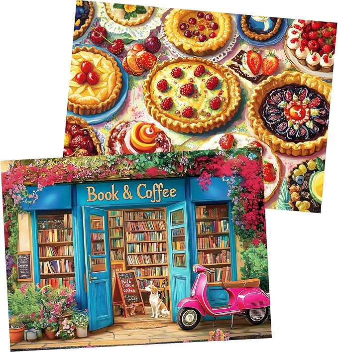 2 Pack 500 Pieces Puzzle for Adults,Bookstore Jigsaw Puzzles 500 Pieces Delicious Pie Dessert Puzzles for Adults 500 Piece Colorful Premium Cardboard Puzzle Family Activity Gift 20.5x15 in