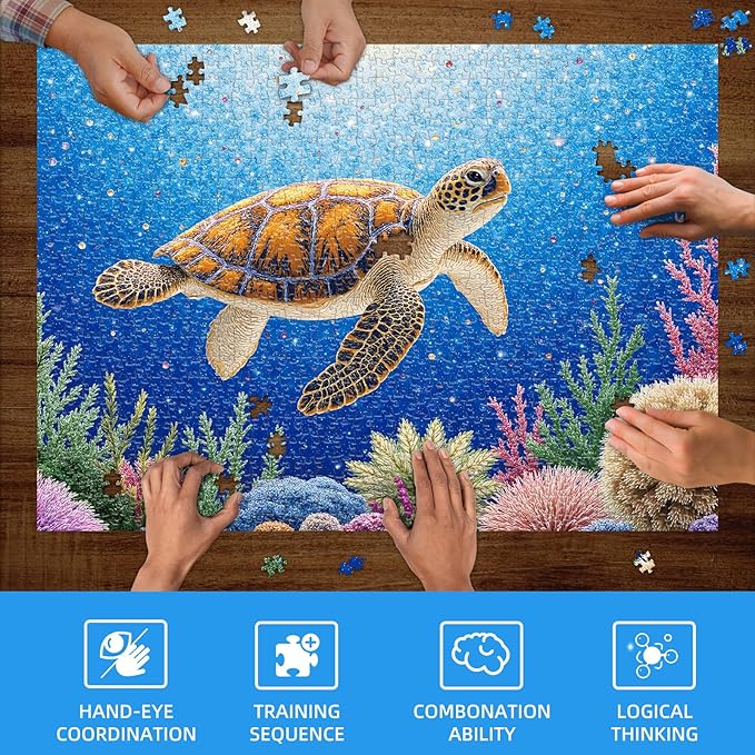 Jigsaw Puzzles 1000 Pieces for Adults, 1000 Piece Sea Turtle Jigsaw Puzzle for Adults, Challenging Ocean World Marine Art Puzzle, Unique Gift for Puzzle Lovers