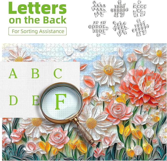 1000 Piece Flower Jigsaw Puzzle for Adults - Wildflower Floral Cute Spring Garden Puzzle with Peonies, Daisies & Butterflies, Pretty Art Puzzle for Family Game Night, Stress Relief & Home Decor