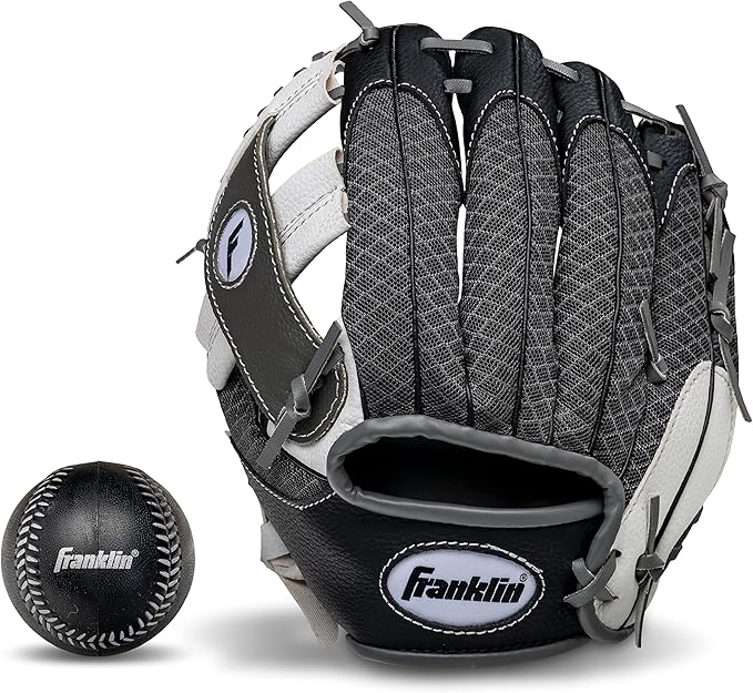 Franklin Sports Kids Baseball Glove + Foam Ball Sets - Meshtek Youth Teeball Gloves for Kids + Toddlers - Left + Right Hand Throw - 9.5" Inch